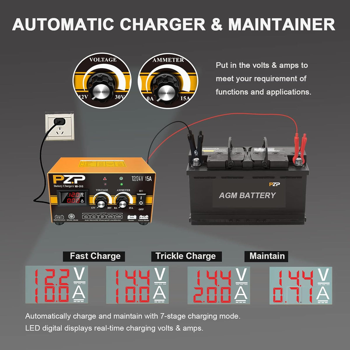 Manual Battery Charger 12V/24V Automotive Car Truck Boat Battery Chargers Maintainer Trickle Charger Z9424