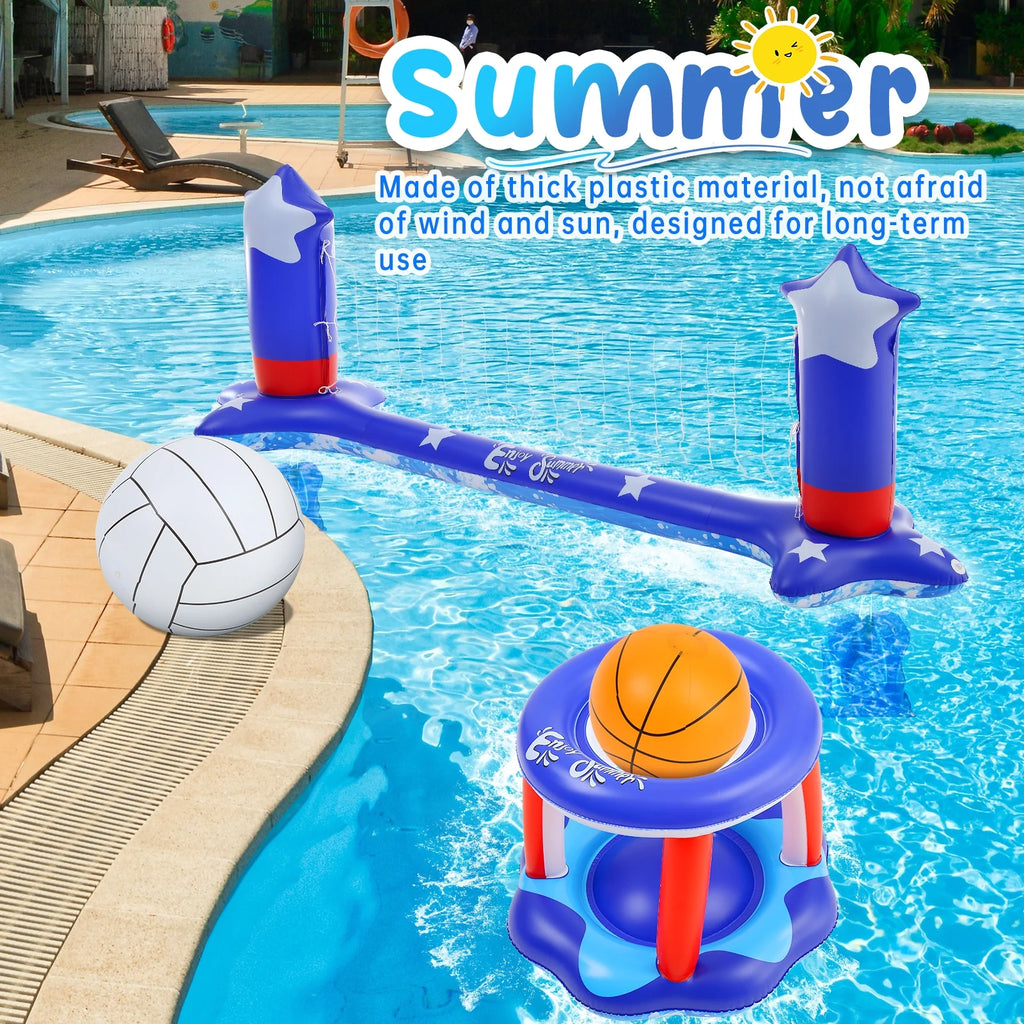 Inflatable Pool Volleyball Net and Basketball Hoop X17994