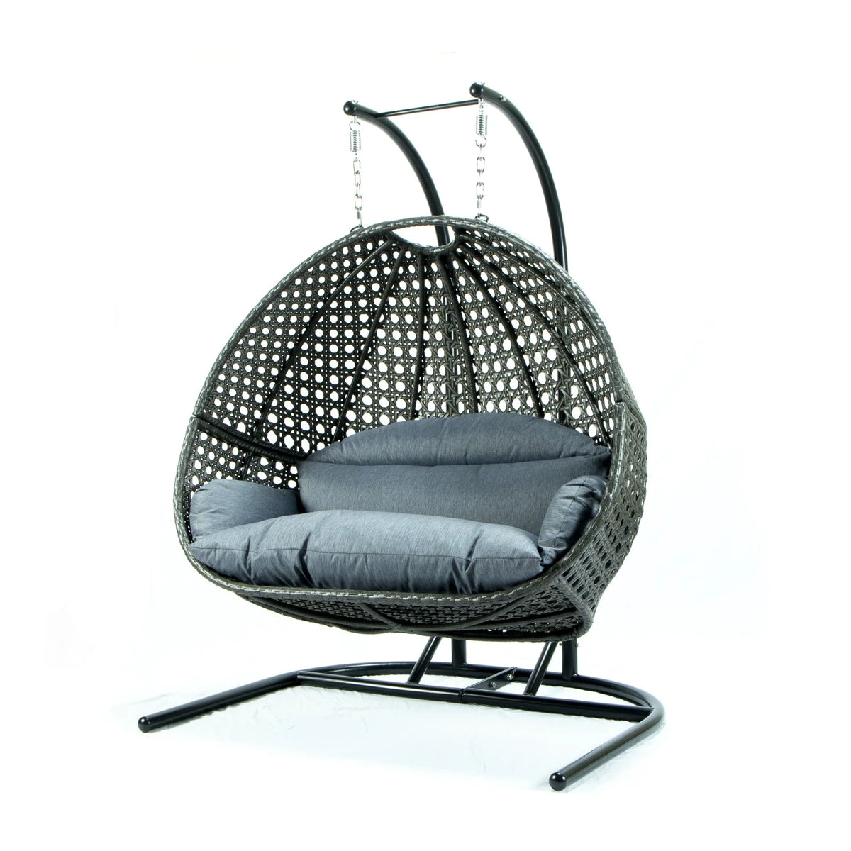 Charcoal Blue Wicker Double Hanging Egg-Shaped Swing Chair J5798