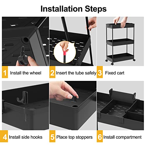 Black 3 Tier Rolling Cart with Wheels L73987