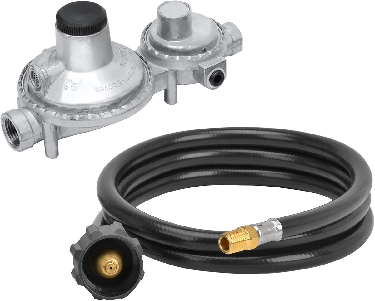 Vertical Two Stage Propane Regulator with 5Ft 1/4 NPT × POL Connection Propane Hose C152