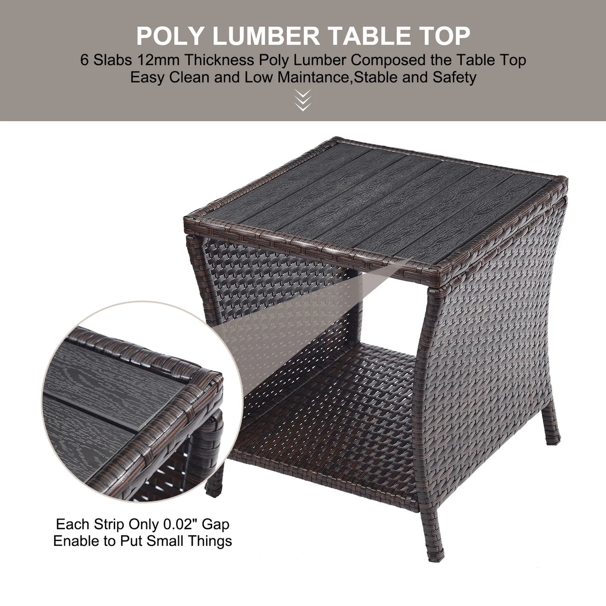 Brown Rattan Wicker Outdoor Side Table with Storage B518247