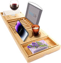 Bamboo Bathtub Caddy Tray with Wine Holder S4582