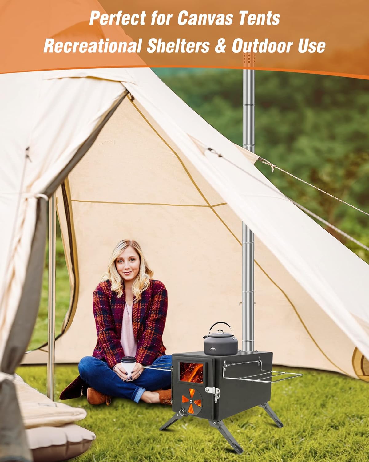 Portable Wood Burning Stove with Chimney Pipes J395