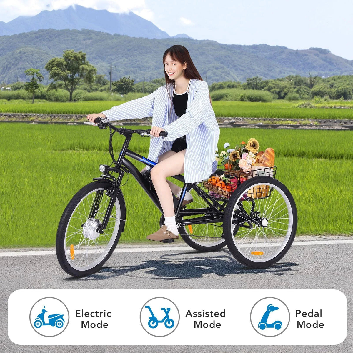 Electric Tricycle 24 7 Speeds 3 Wheels Blue F6037