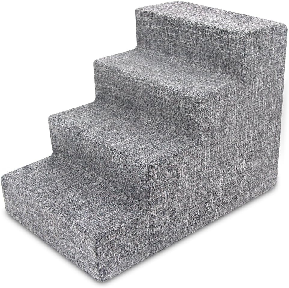Dark Gray Linen 3-Step Pet Steps and Stairs T534421