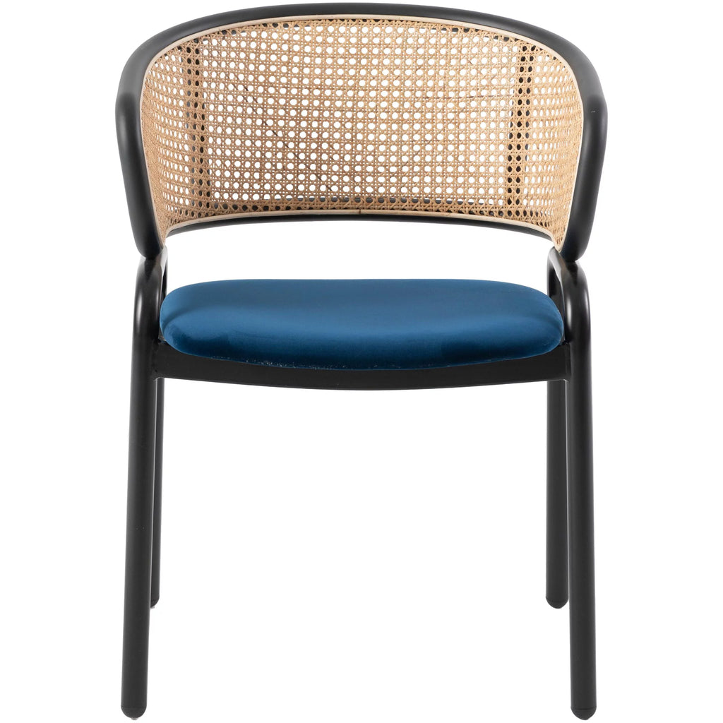 Navy Blue Velvet Wicker Dining Chair Set of 2 U996