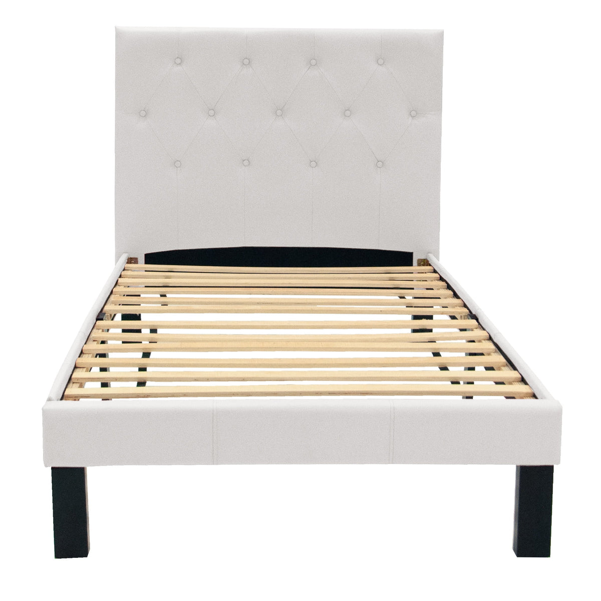 White Faux Leather Upholstered Twin Size Bed with Tufted Headboard W791