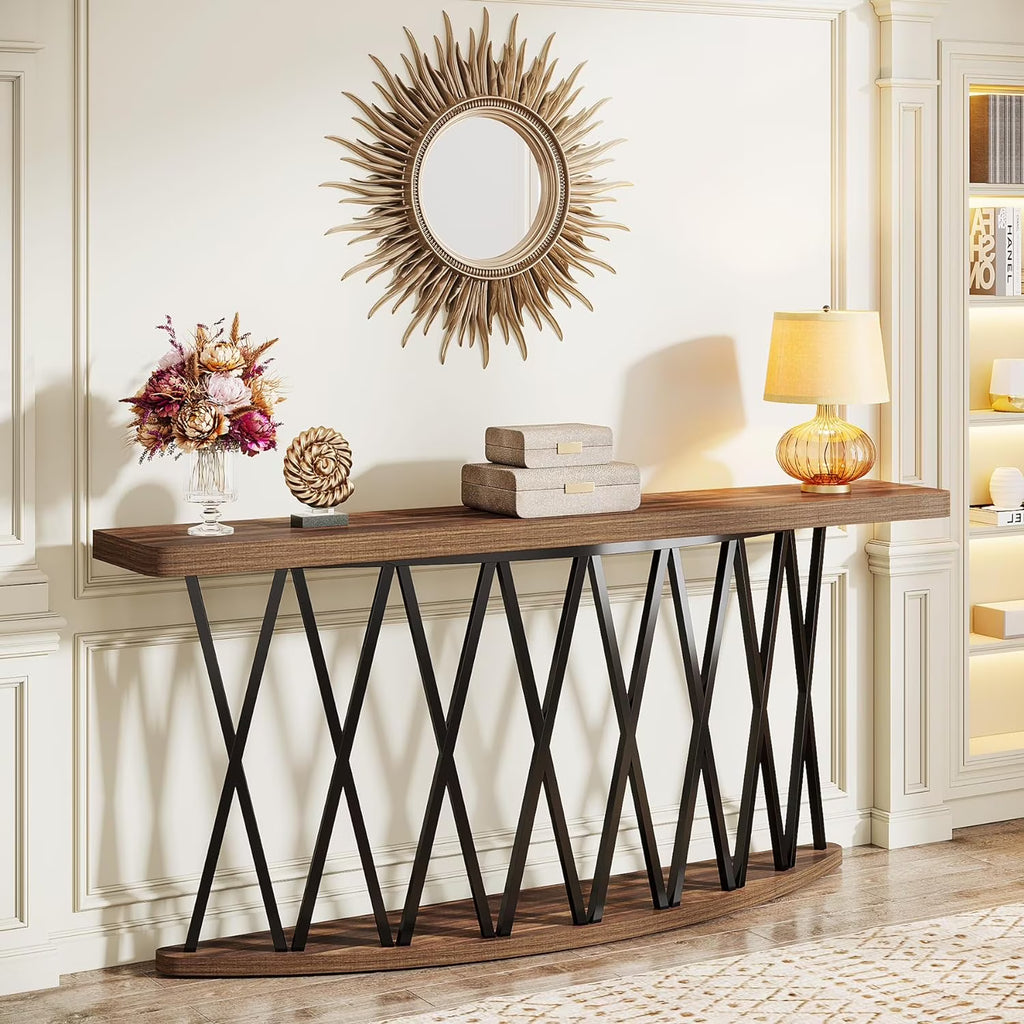 70.8-Inch Wooden Console Table with X-Shaped Metal Frame K75431