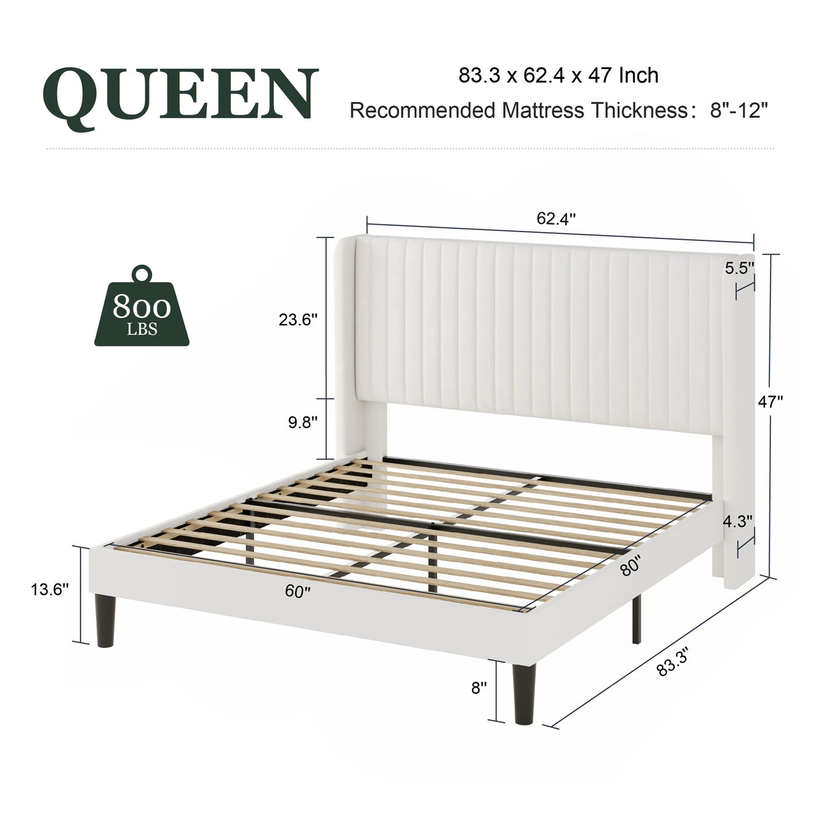 Queen Size Velvet Upholstered Bed Frame with Wingback Headboard B918