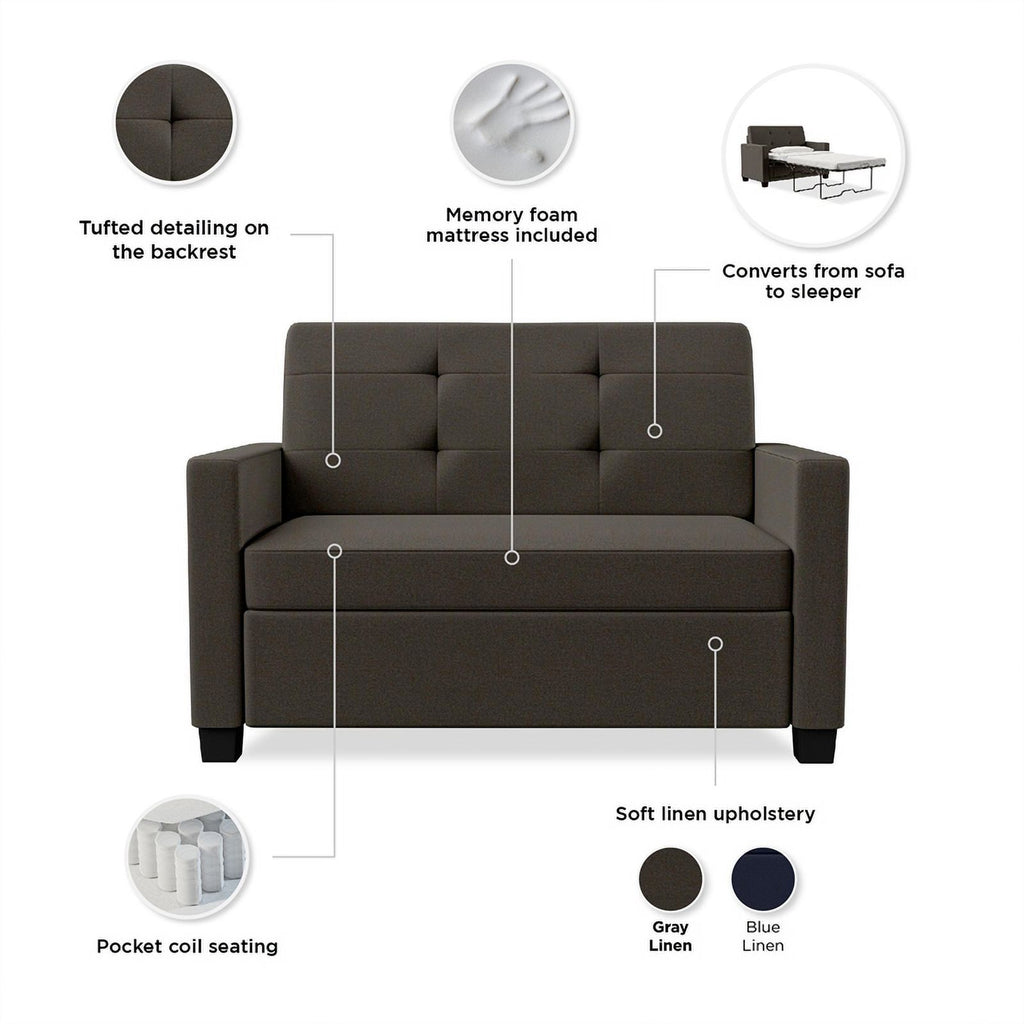 Gray Linen Loveseat Sleeper Sofa A332