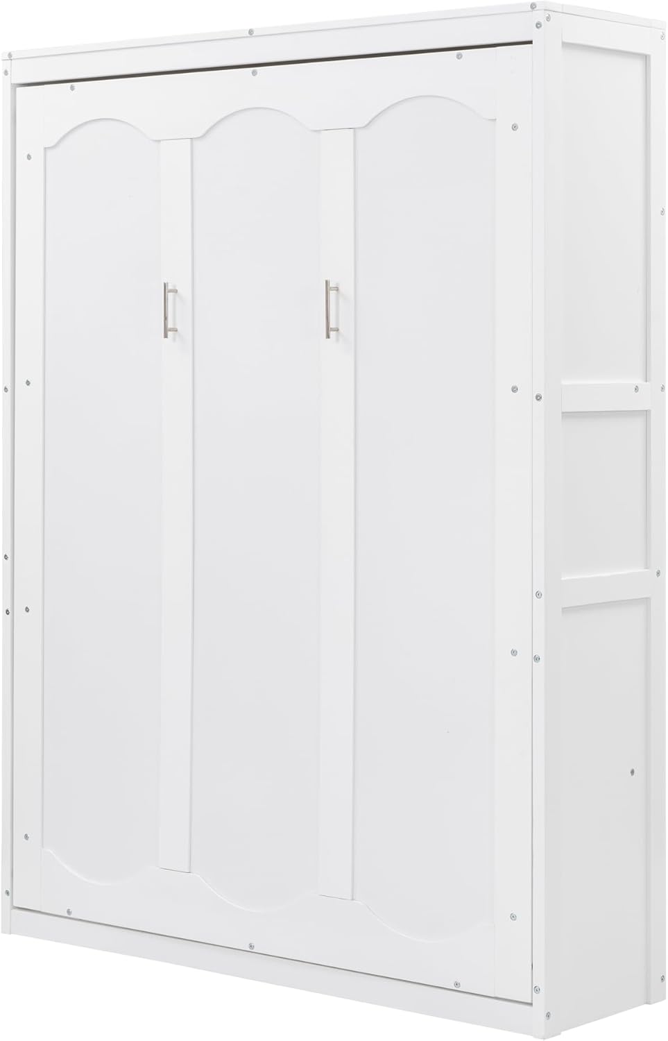 White Full Size Murphy Frame with Cabinet Drawers and Storage Shelves B5444