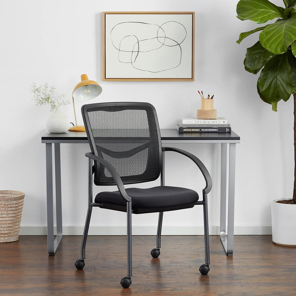 Black Stacking Visitors Chair with Casters I376528