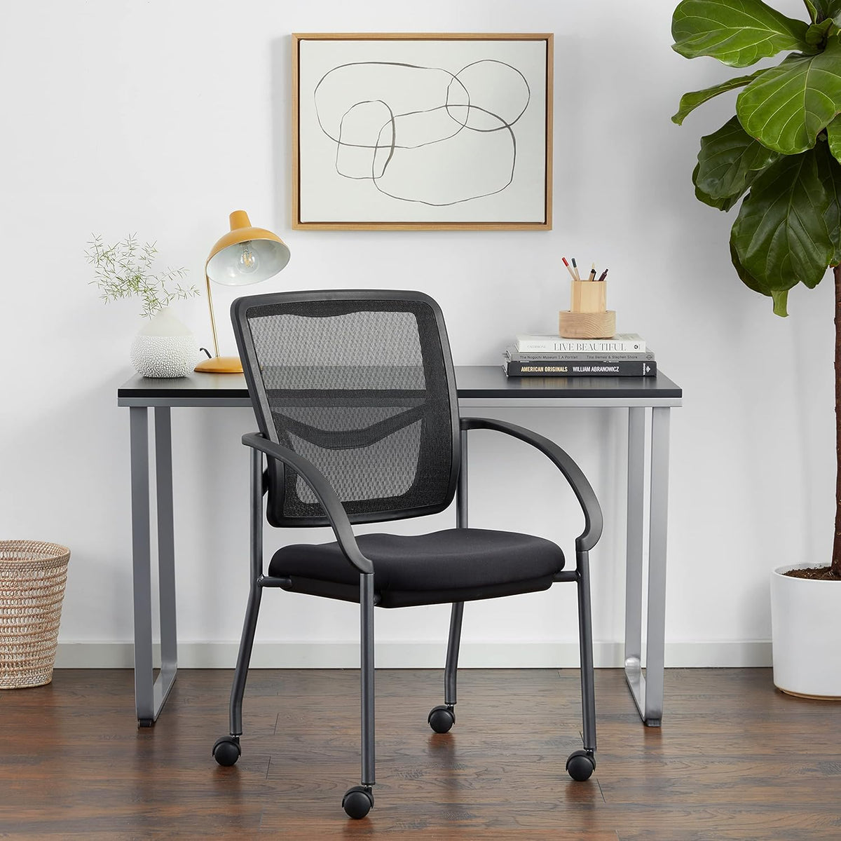 Black Stacking Visitors Chair with Casters I376528