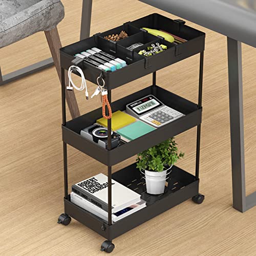 Black 3 Tier Rolling Cart with Wheels L73987
