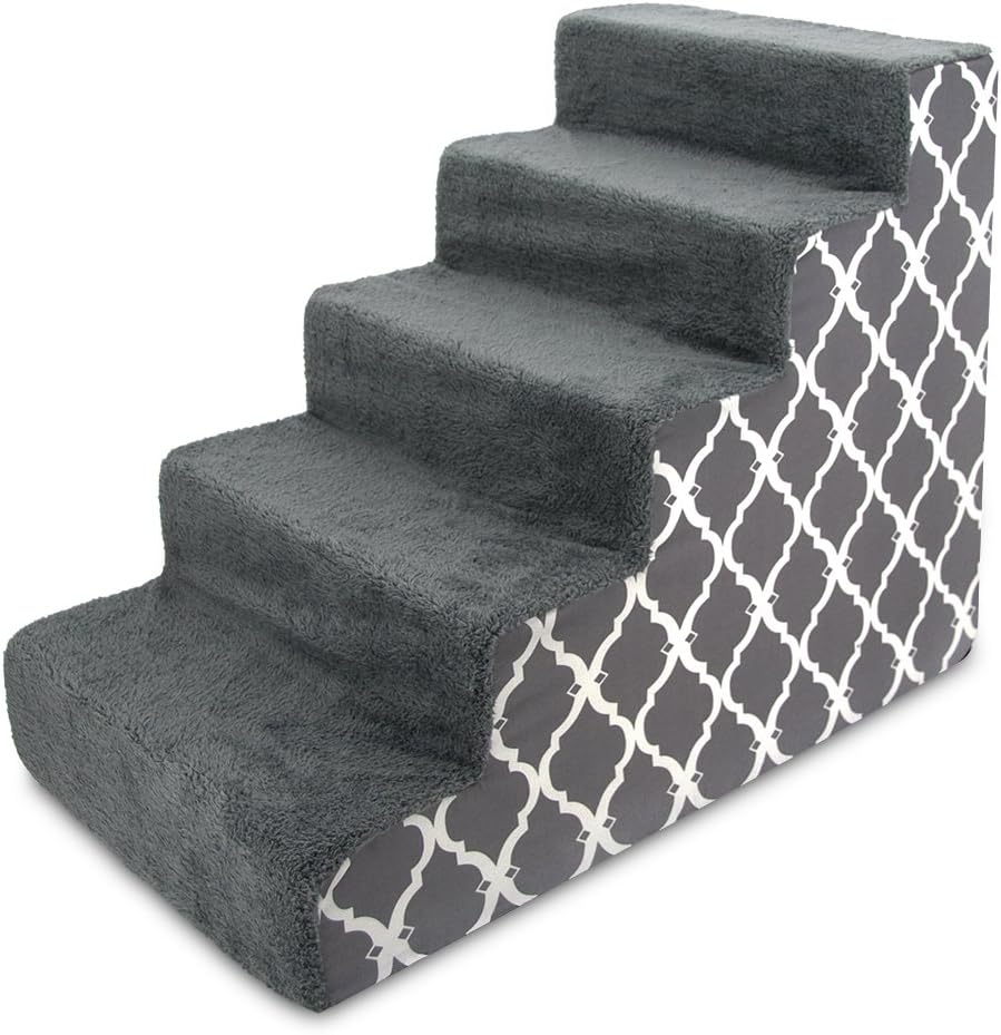 Dark Gray Linen 3-Step Pet Steps and Stairs T534421