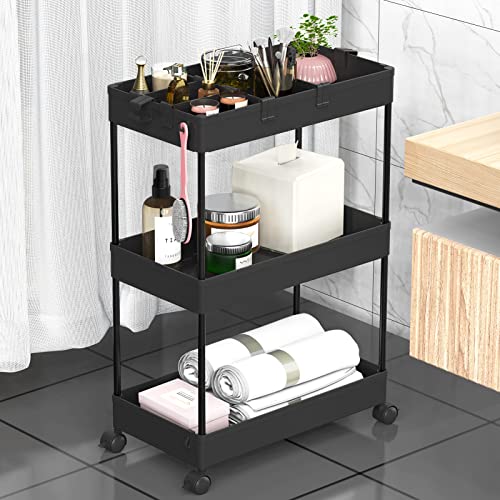 Black 3 Tier Rolling Cart with Wheels L73987