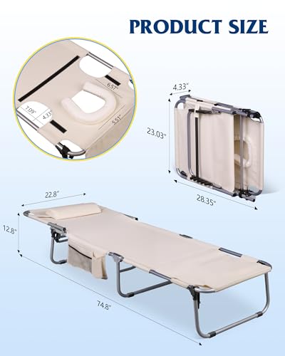 Silver Greige Portable Folding Camping Cot with Carry Bag K6413