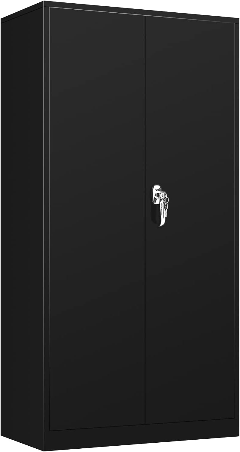 Black Metal Locking Steel Storage Cabinet with 4 Adjustable Shelves U97492