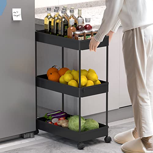 Black 3 Tier Rolling Cart with Wheels L73987