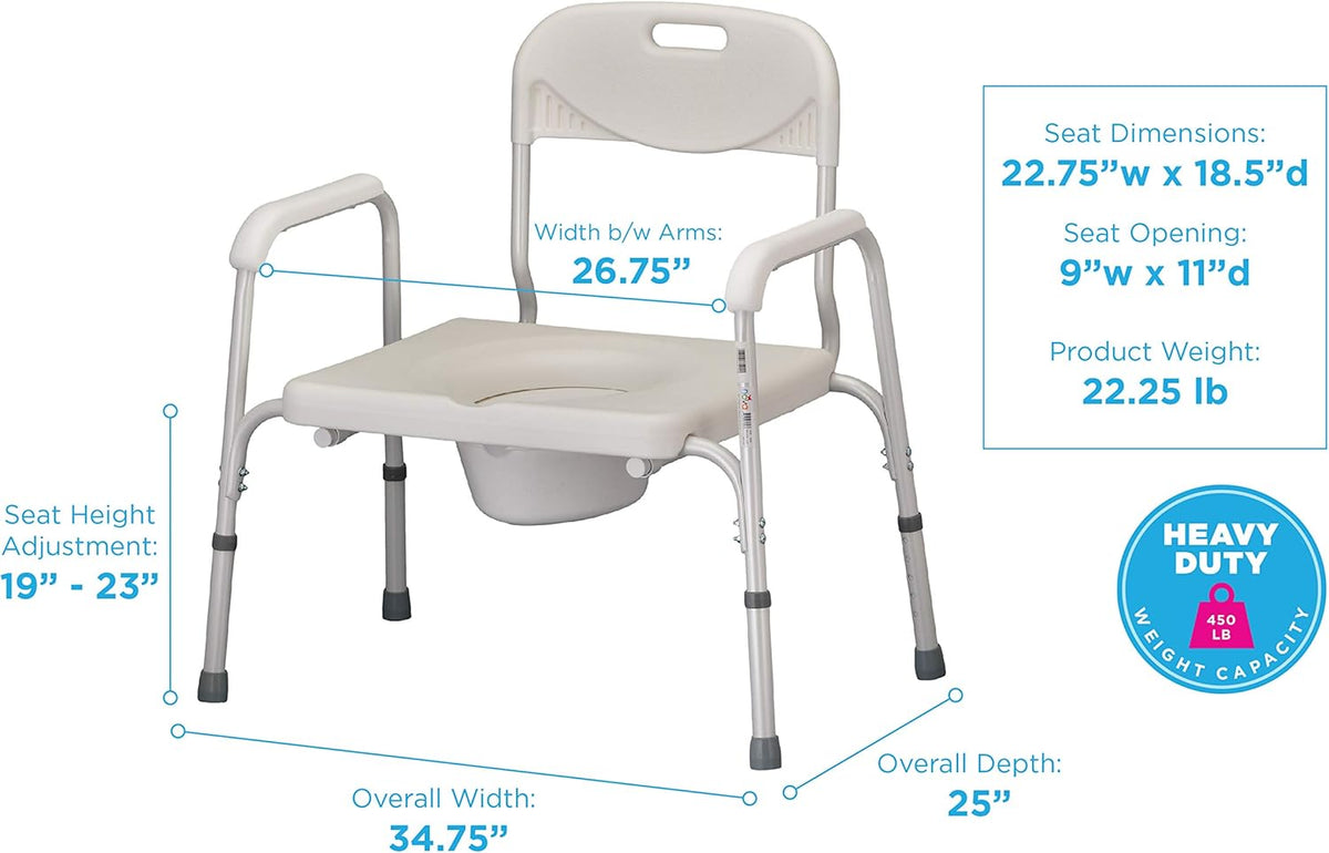 Heavy Duty Bedside Commode, Extra Wide Seat, White S11372