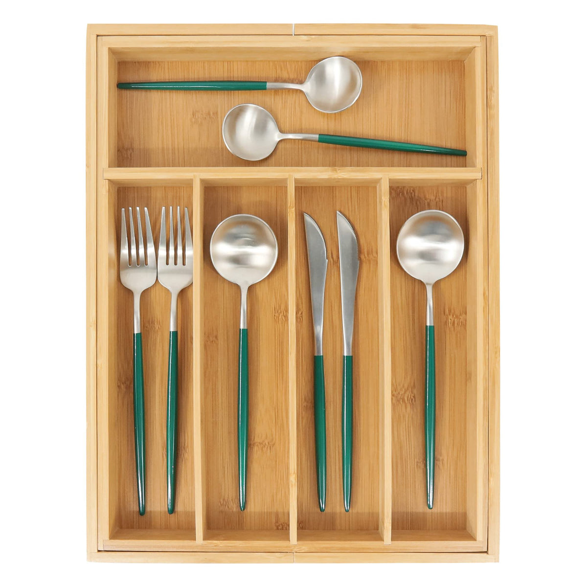 Bamboo Drawer Organizer with Adjustable Dividers, Medium, Brown E2083