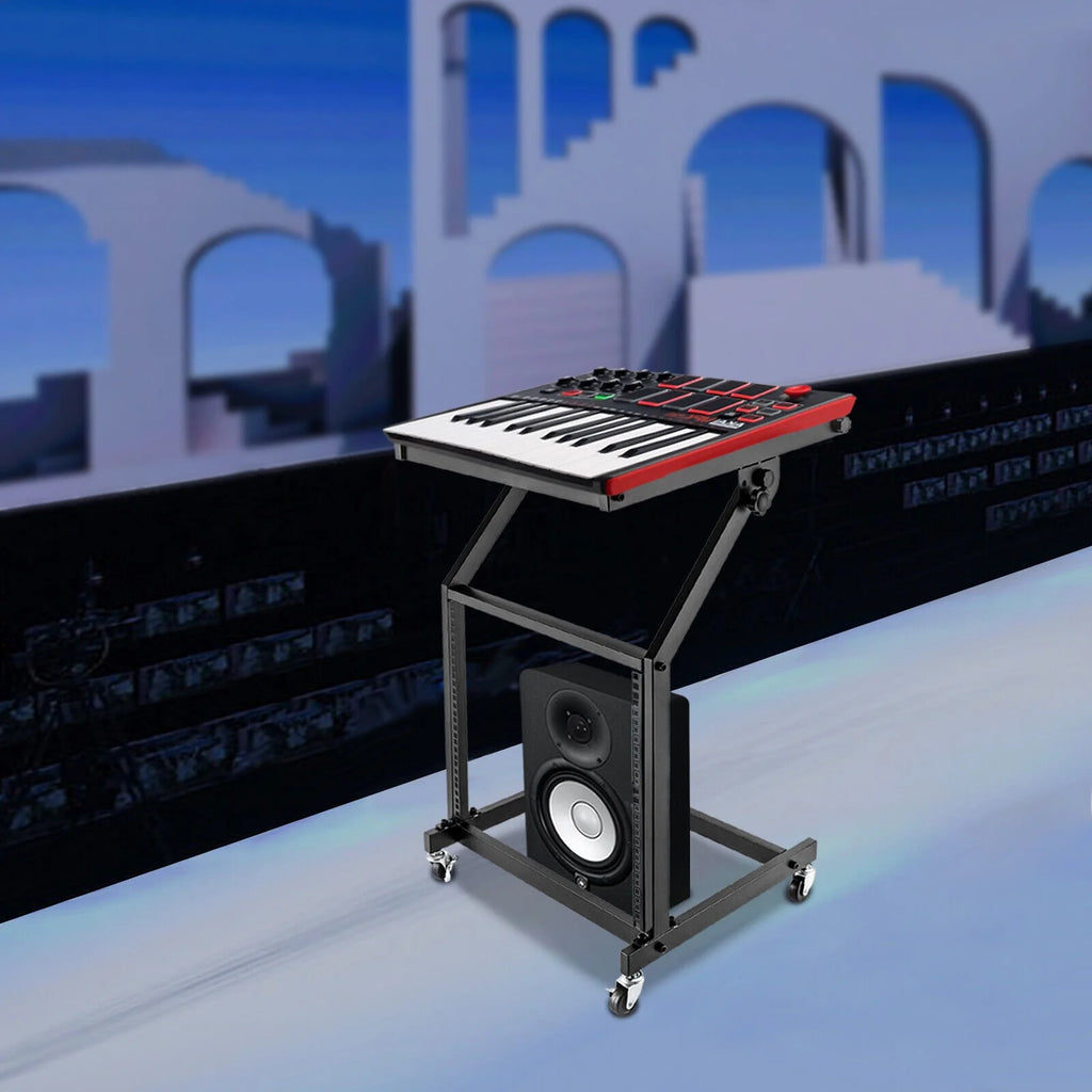 9U Rolling Rack Mount Mixer Case Stand Studio Equipment Cart Black G832387