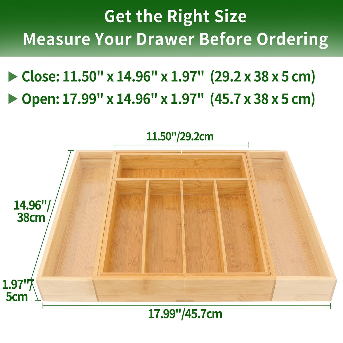 Bamboo Drawer Organizer with Adjustable Dividers, Medium, Brown E2083