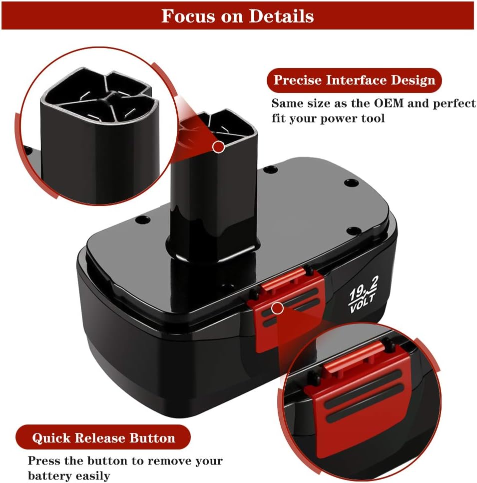 2 Pack 3600mAh Ni-Mh Replacement Battery for 19.2V Cordless Drill Batteries B3185
