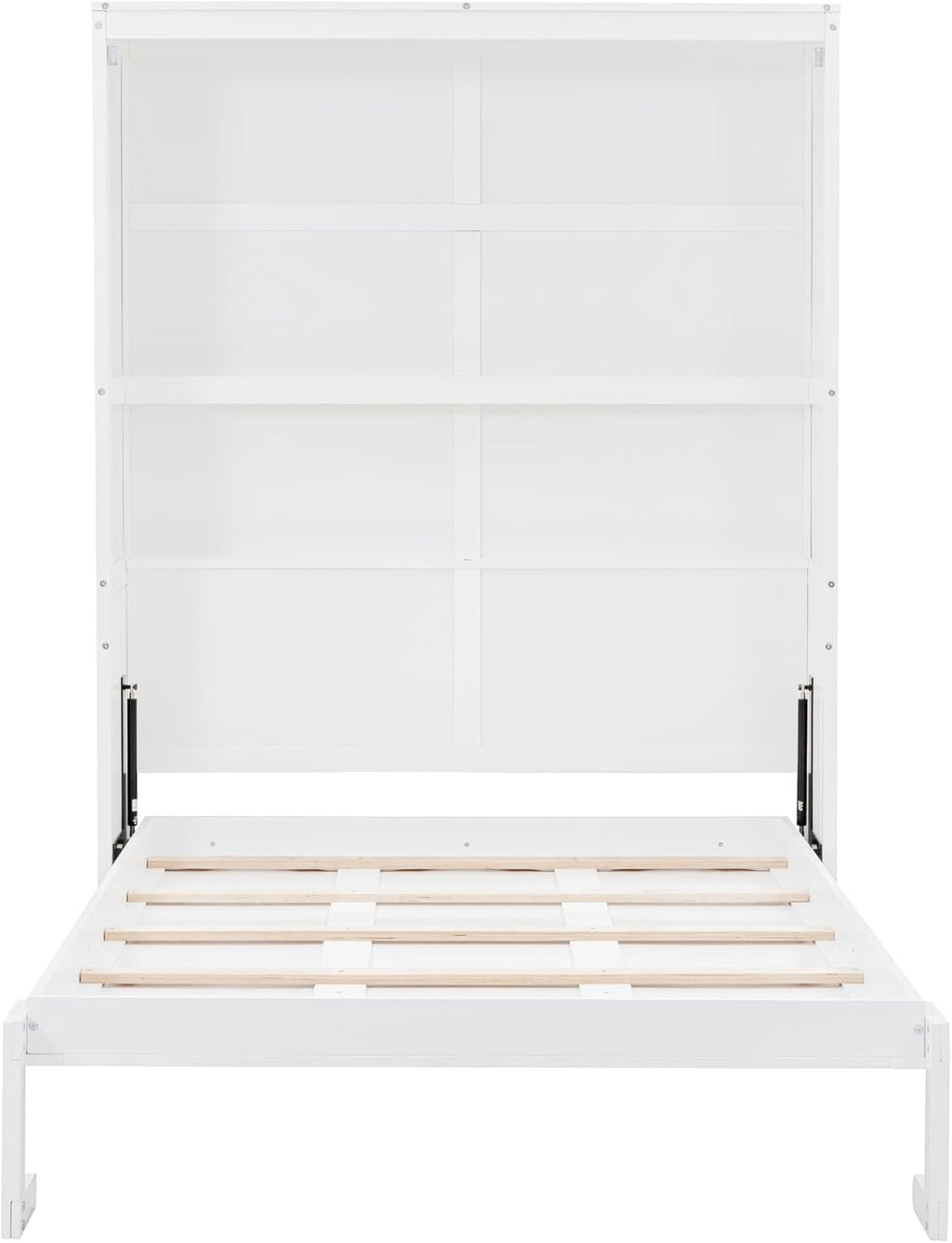 White Full Size Murphy Frame with Cabinet Drawers and Storage Shelves B5444