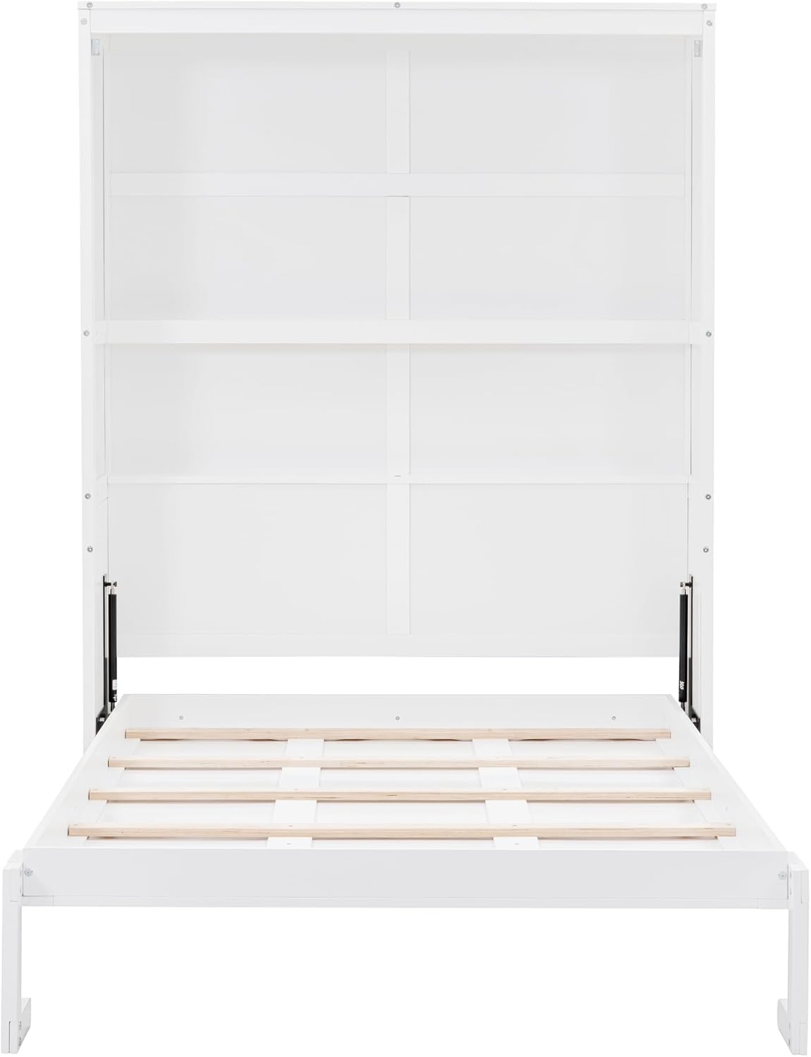 White Full Size Murphy Frame with Cabinet Drawers and Storage Shelves B5444