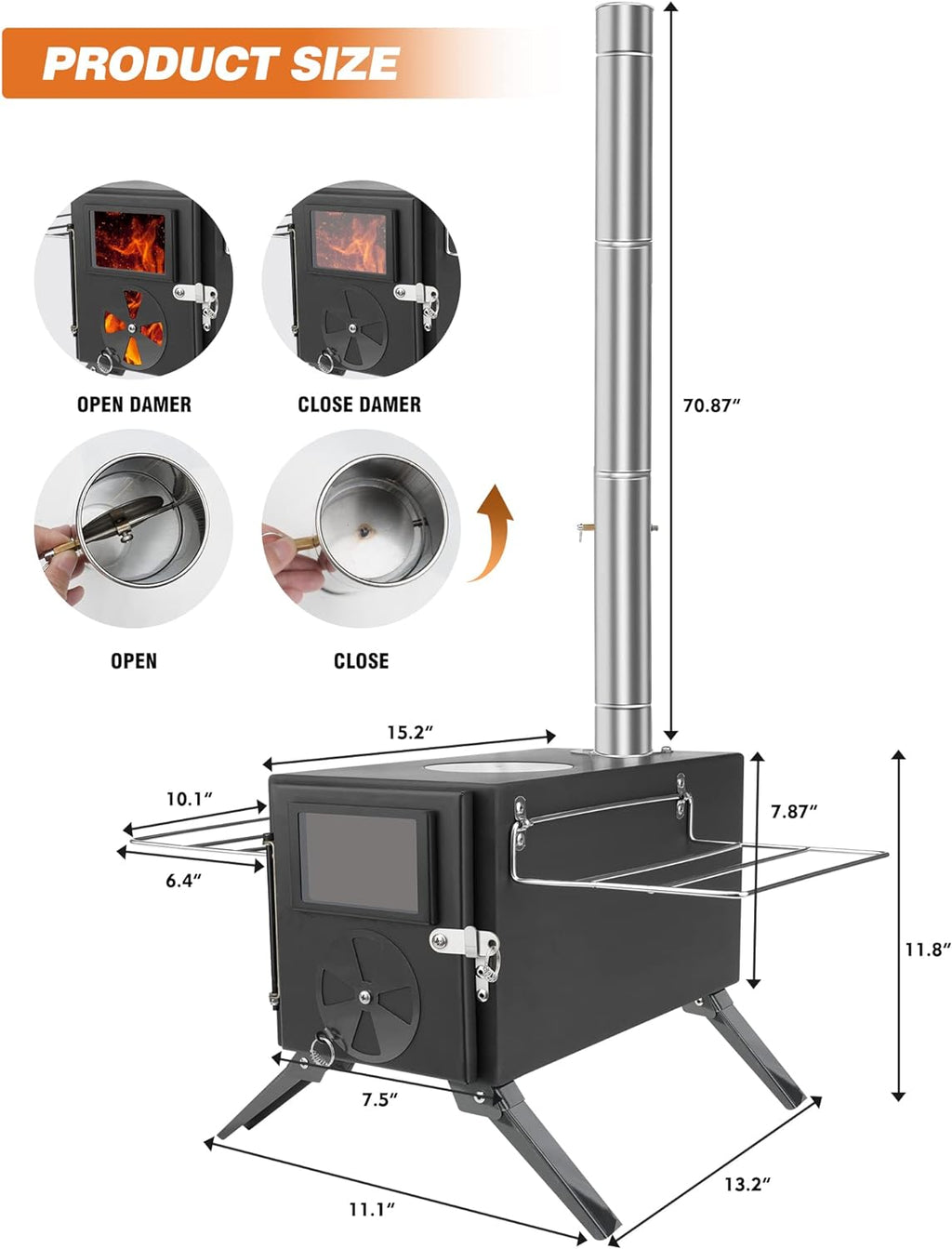 Portable Wood Burning Stove with Chimney Pipes J395