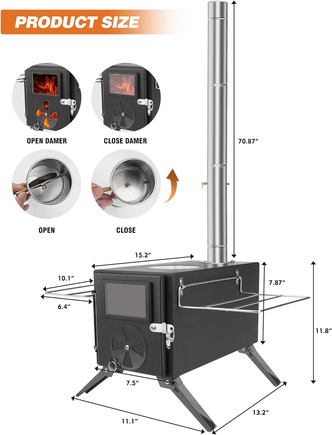 Portable Wood Burning Stove with Chimney Pipes J395
