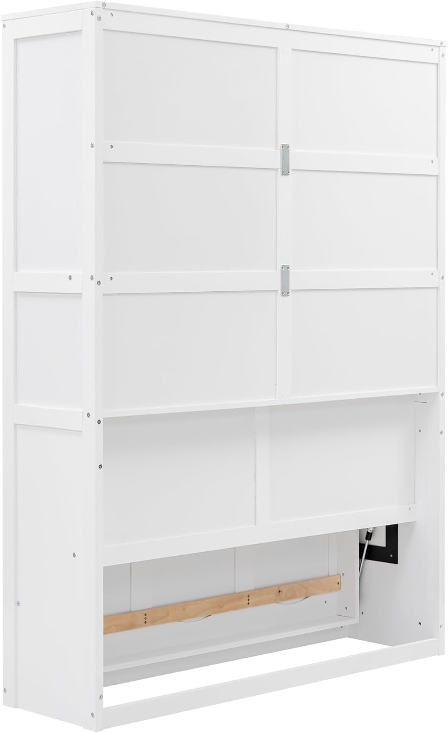 White Full Size Murphy Frame with Cabinet Drawers and Storage Shelves B5444