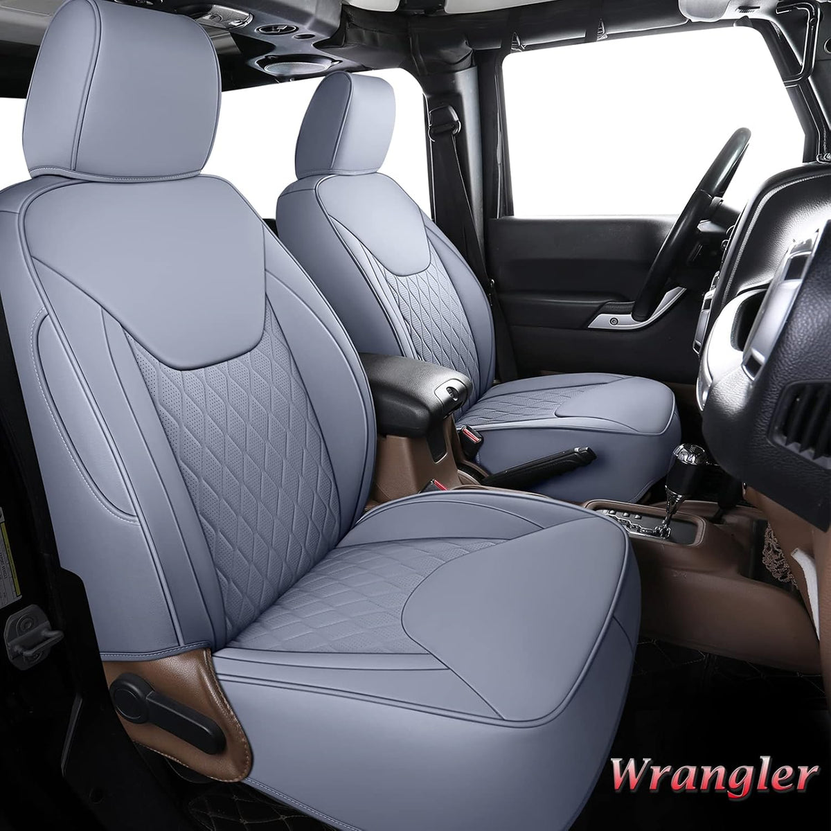 Red 4 Pieces Fabric & Leather Car Seat Covers Full Set Y96606
