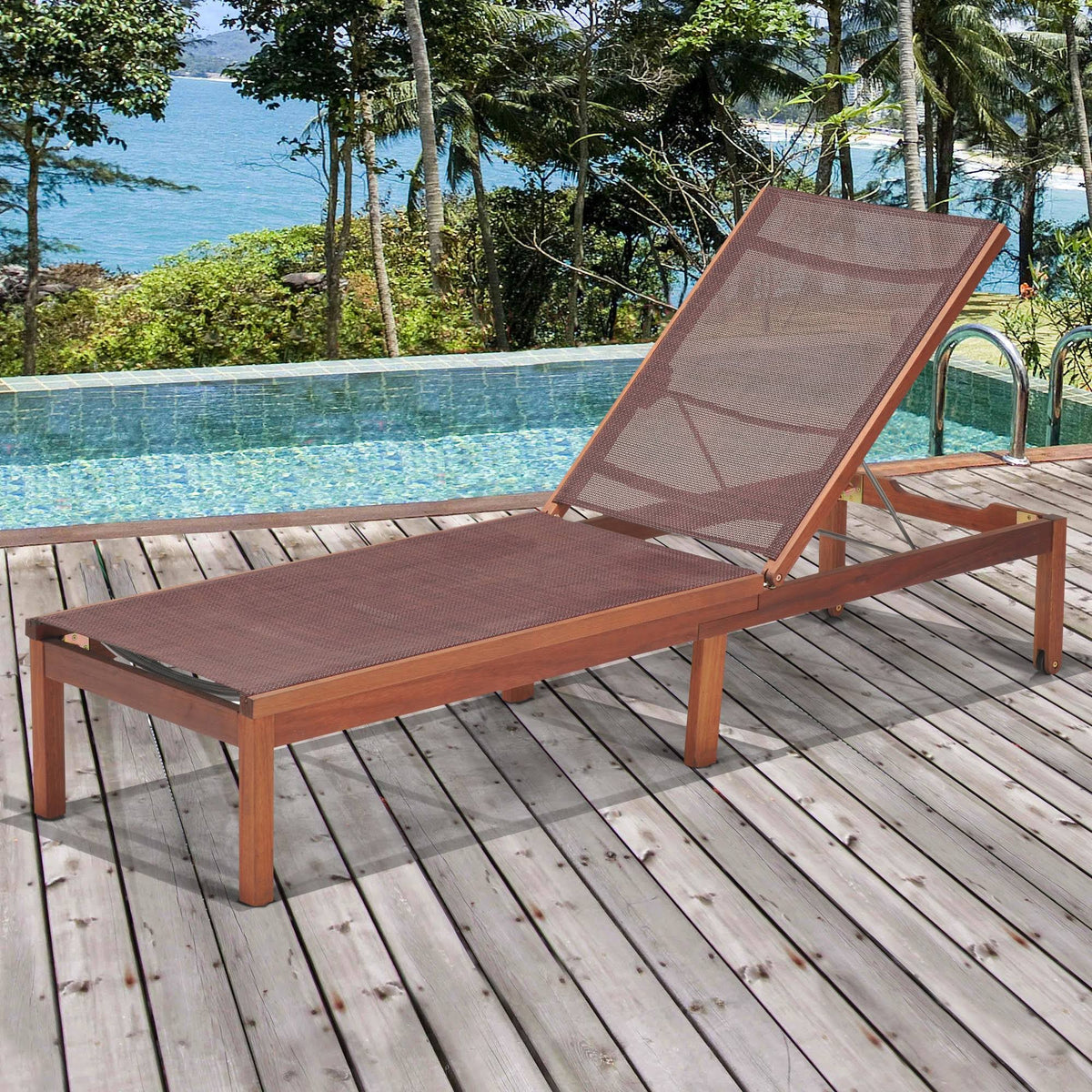 Brown and Black Eucalyptus Traditional Patio Lounger P84392