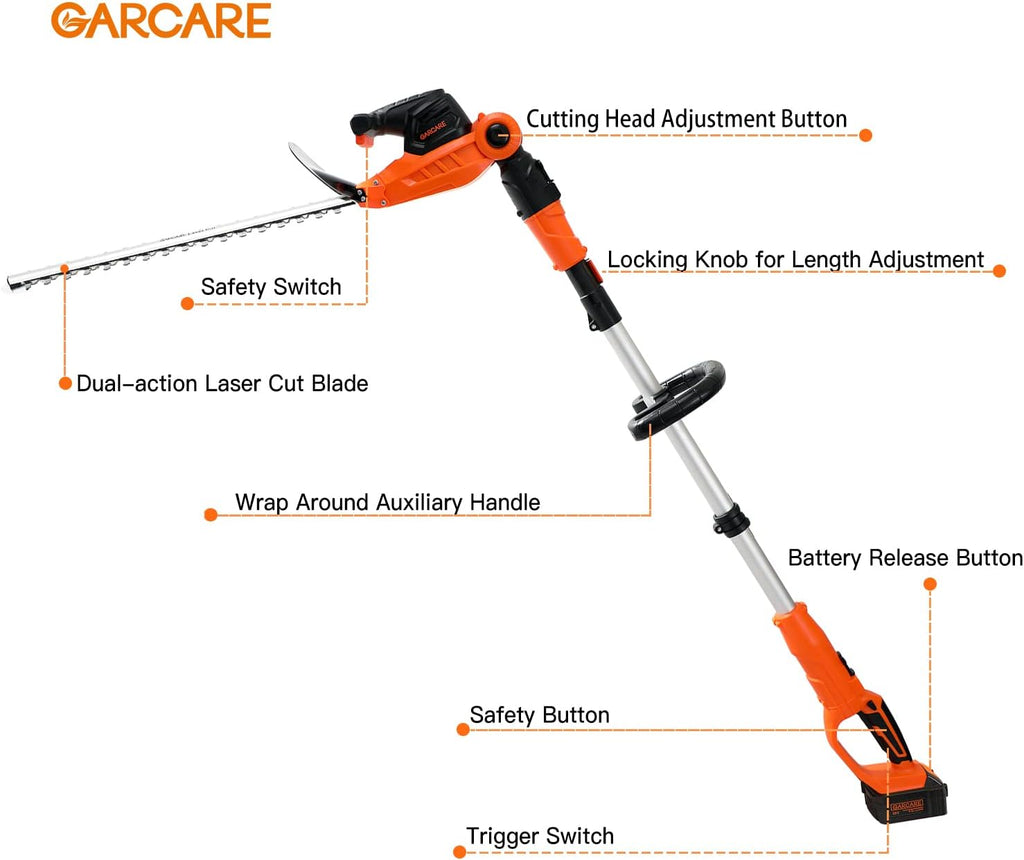 Cordless Telescopic Electric Hedge Trimmer with 20V 4.0Ah Battery and Charger F460976
