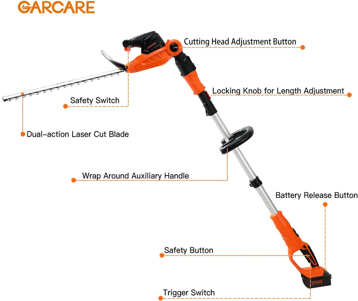 Cordless Telescopic Electric Hedge Trimmer with 20V 4.0Ah Battery and Charger F460976