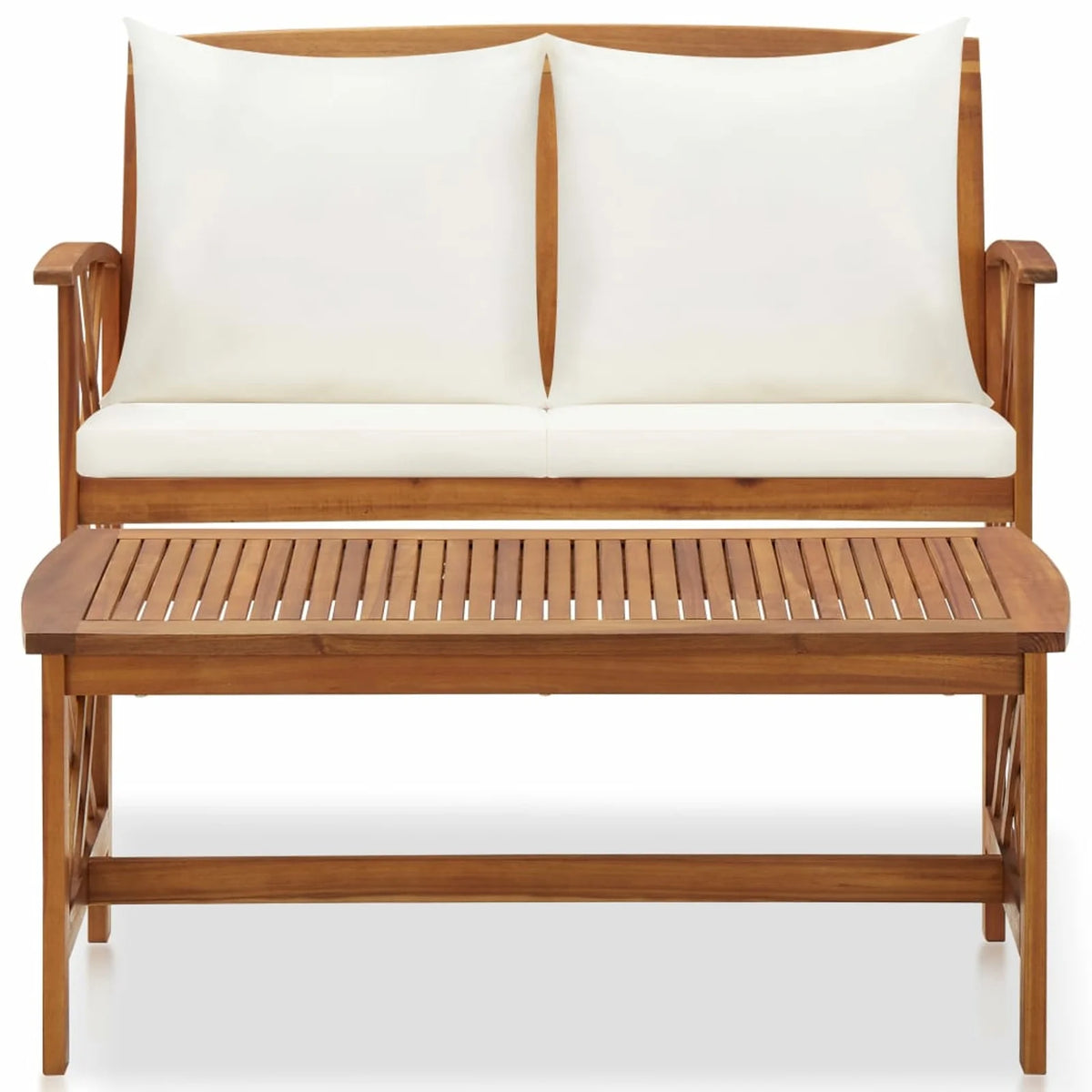 2 Piece Outdoor Sectional Sofa Set with White Cushion and Coffee Side Table Acacia Wood U807295