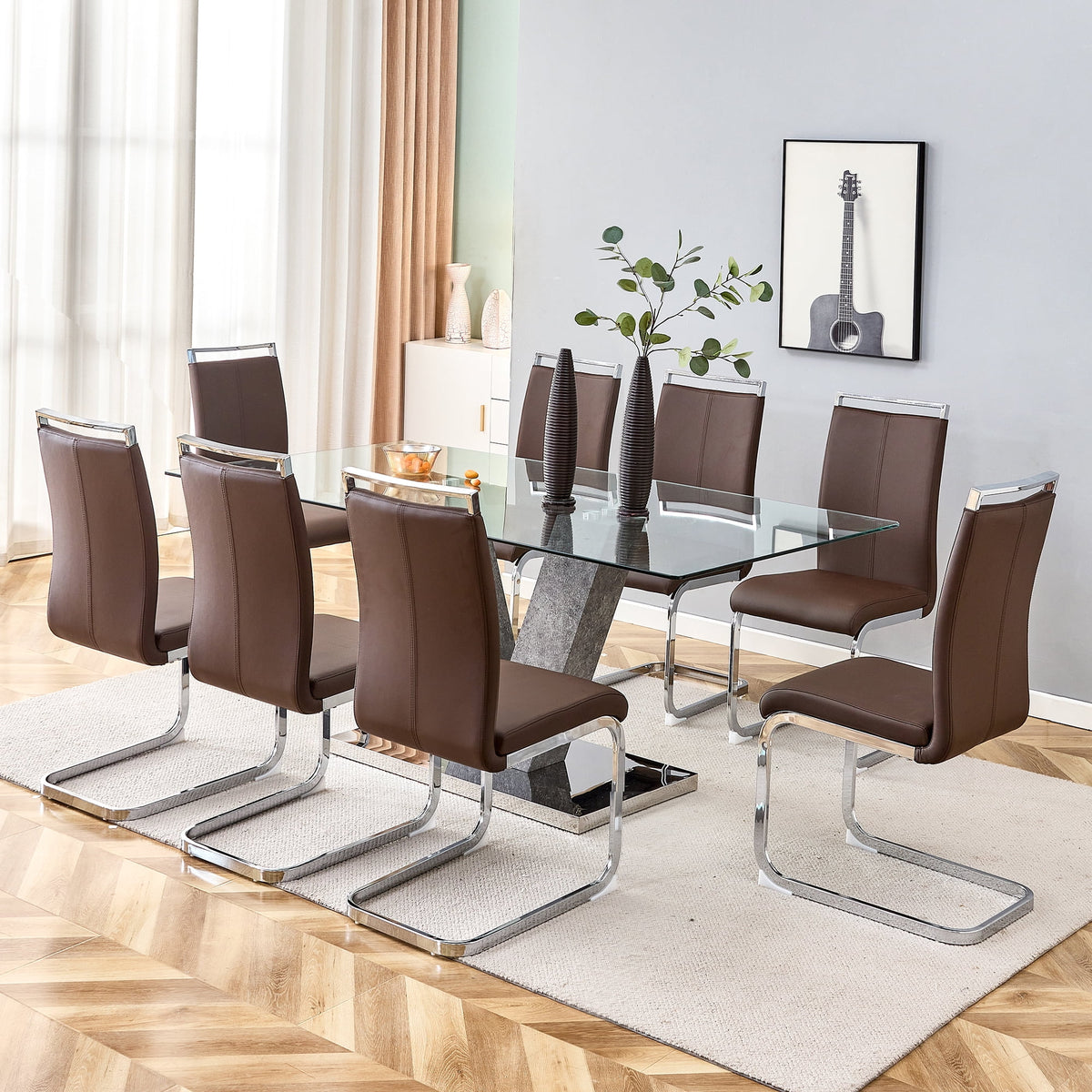 Modern Minimalist Rectangular Glass Dining Table for 6-8 H4512