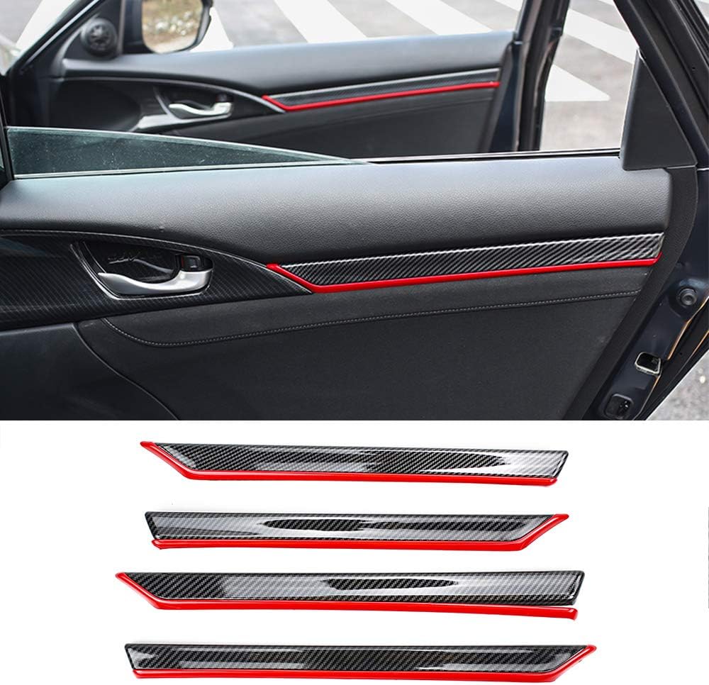 8pcs ABS Carbon Fiber Car Door Panel Stripe Cover Trim Accessories RED Pack of 2 X521040