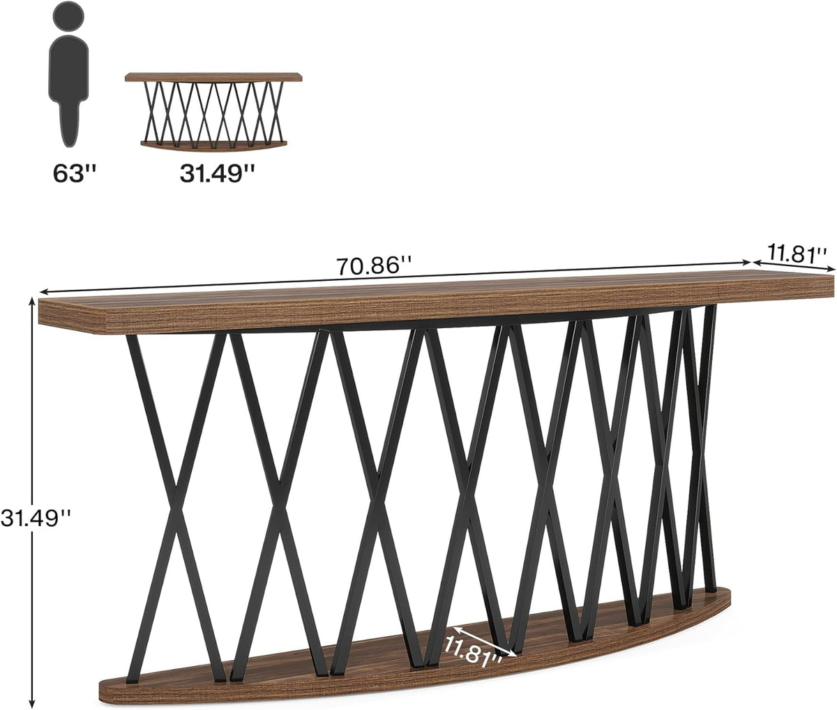 70.8-Inch Wooden Console Table with X-Shaped Metal Frame K75431