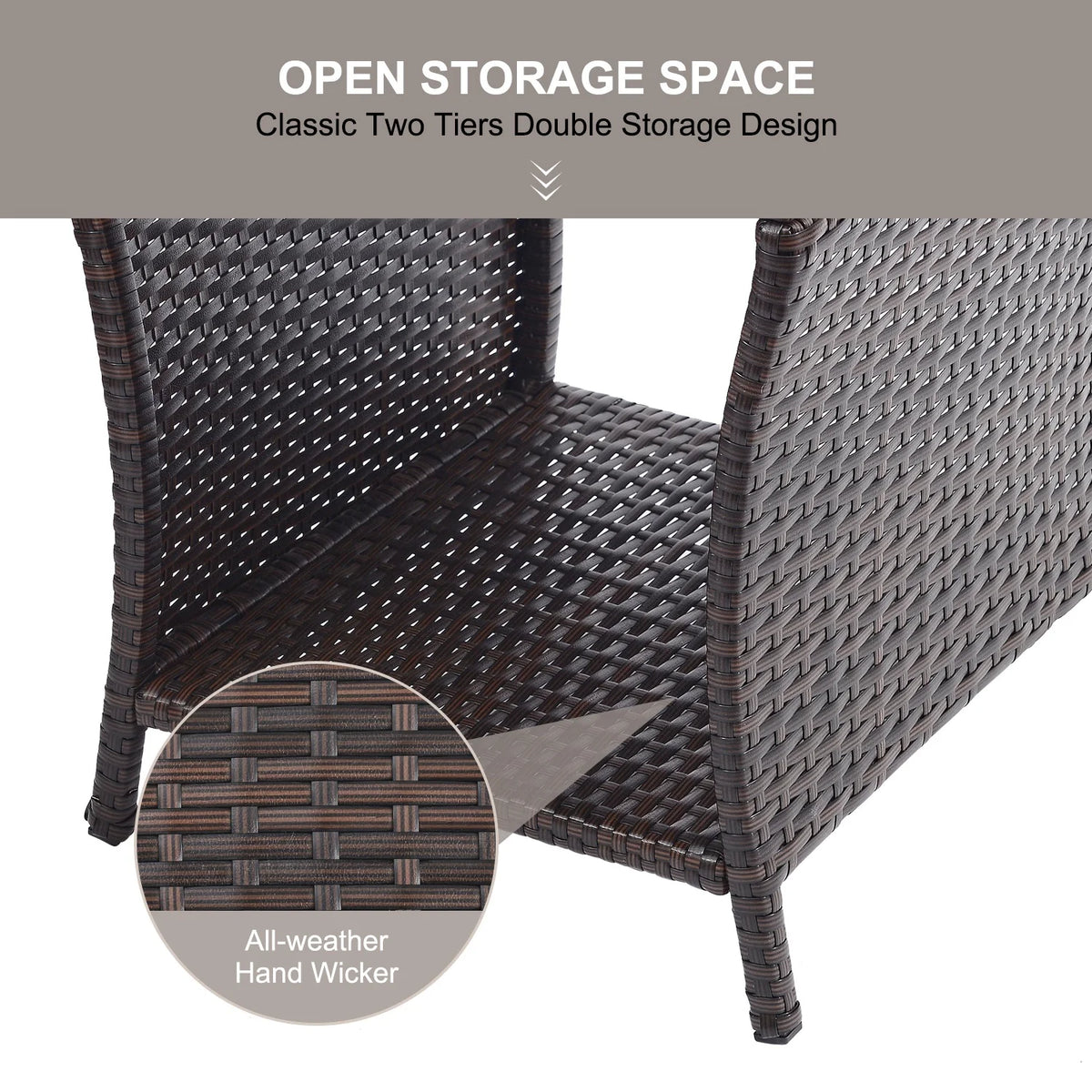 Brown Rattan Wicker Outdoor Side Table with Storage B518247