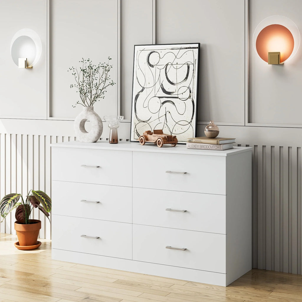 White 6 Drawer Wood Dresser B2622