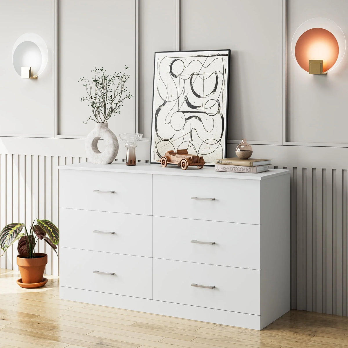 White 6 Drawer Wood Dresser B2622