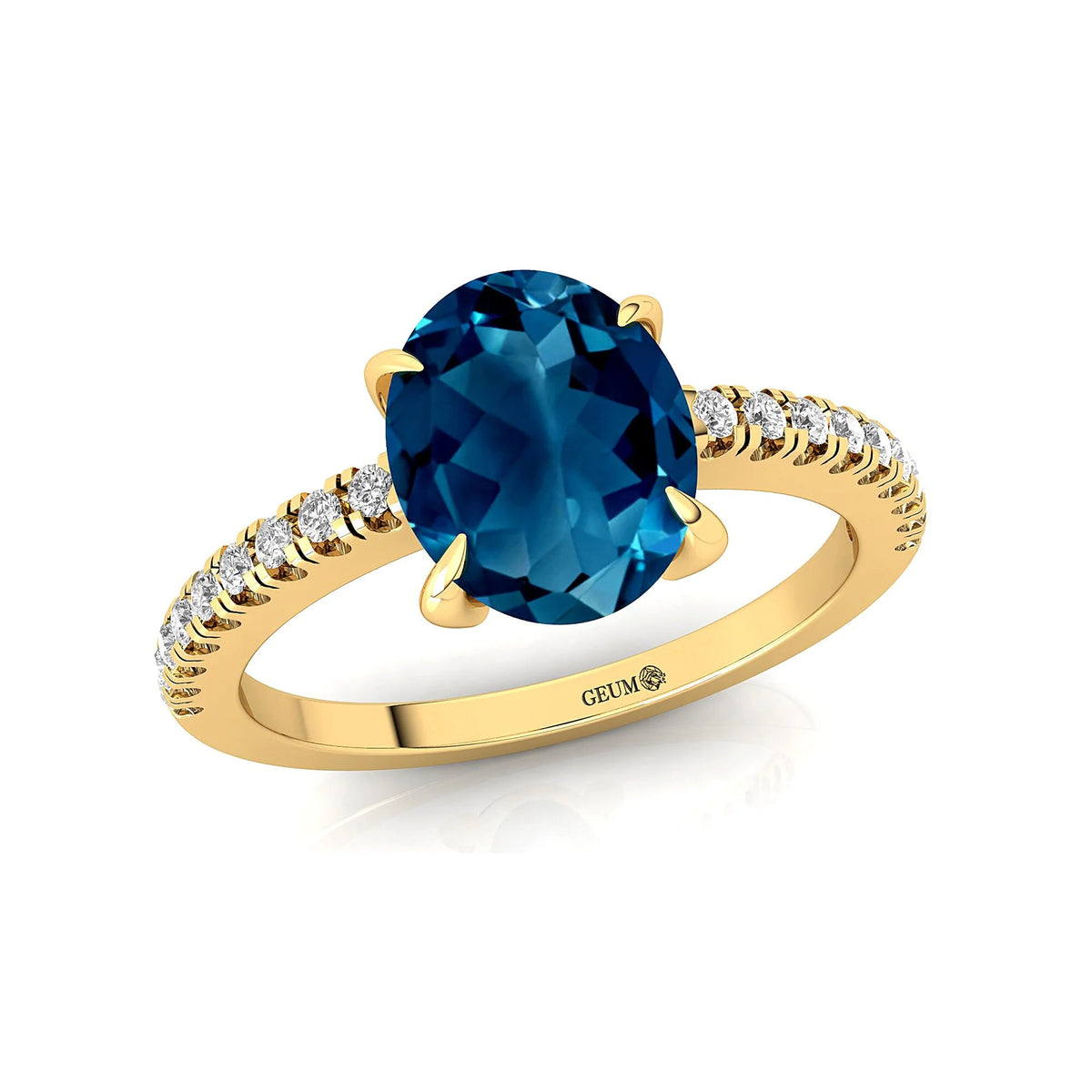 Solid Gold Halo London Blue Topaz Diamond Ring P7519