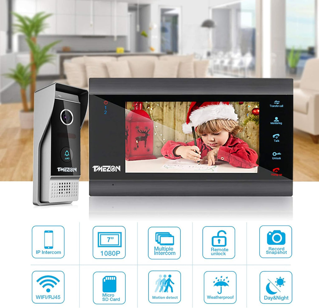 Wireless WIFI Video Door Phone IP Doorbell Intercom System with Camera 7 Inch 1x1080P Wired Camera Night Vision H308
