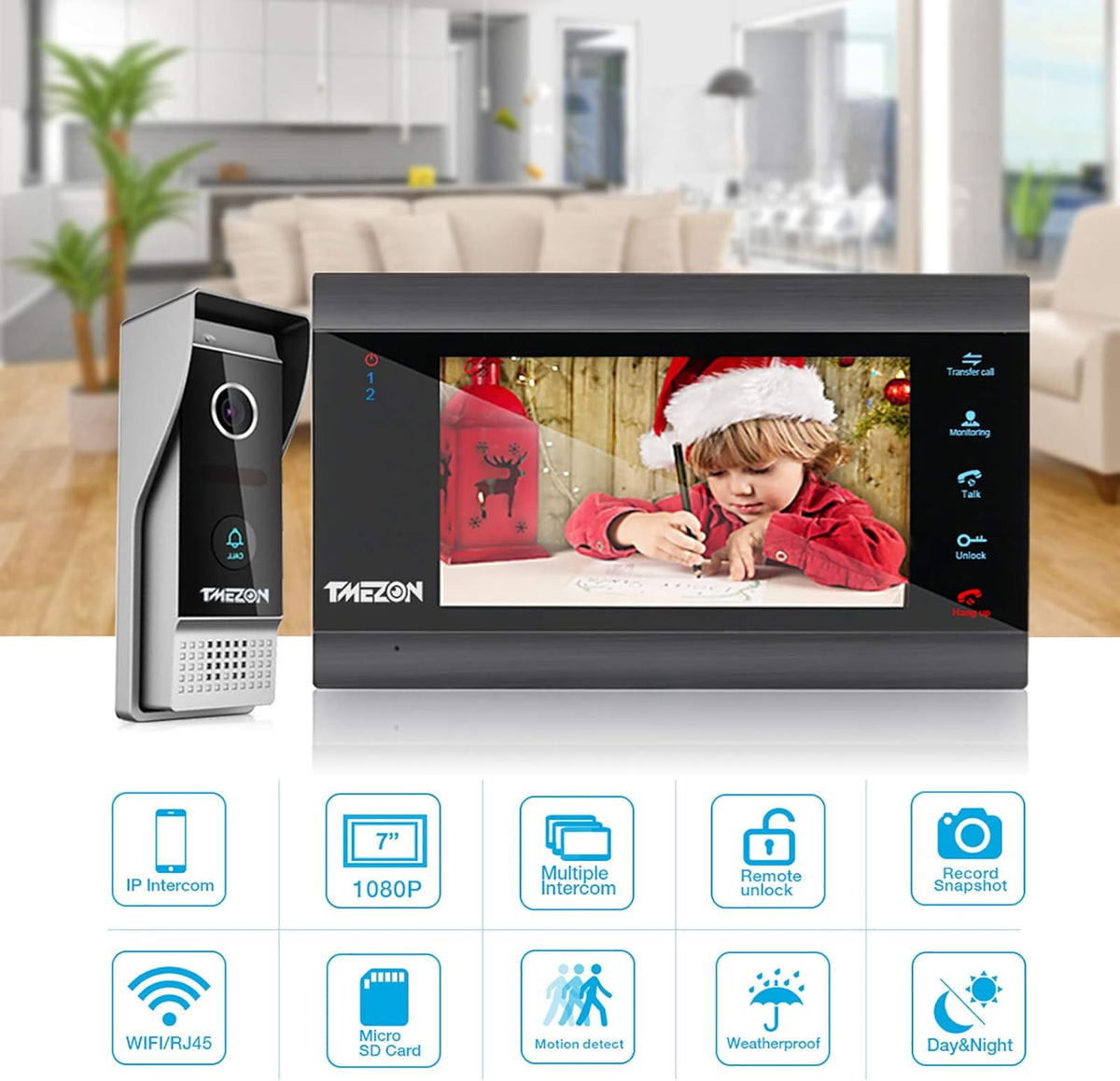 Wireless WIFI Video Door Phone IP Doorbell Intercom System with Camera 7 Inch 1x1080P Wired Camera Night Vision H308