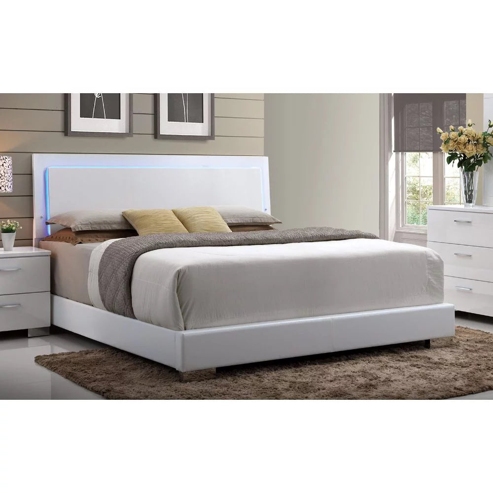 White PU Eastern King Bed with LED S5329
