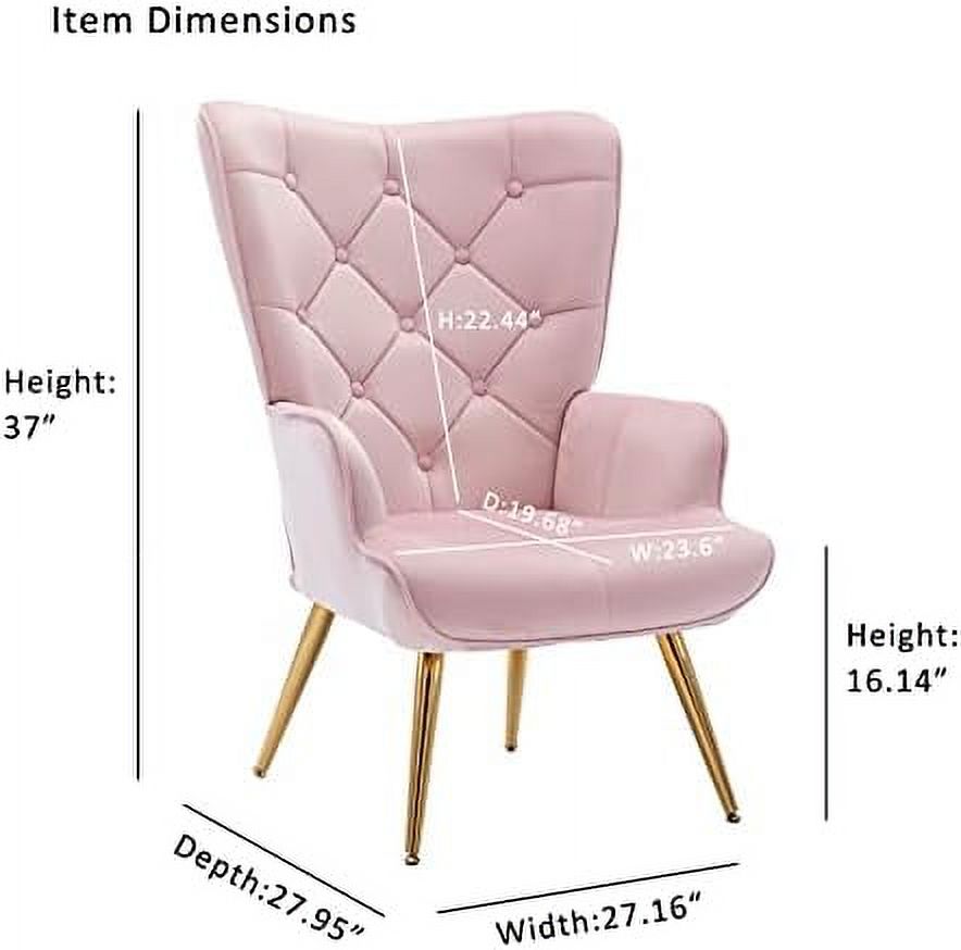 Velvet Buttoned Accent Arm Lounge Chair with Golden Plated Metal Legs & Pillow High Wingback Chair E990567